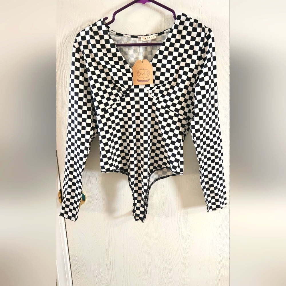 NWT Kori Black and White Checked Bodysuit
